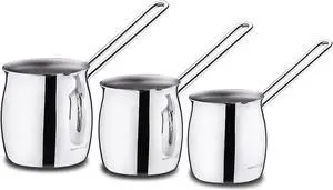 Korkmaz Tombik 3 Piece Stainless Steel Turkish Coffee Pot Set in Silver