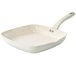 Martha Stewart Everyday Rexford 10 Inch Ceramic Nonstick Aluminum Square Grill Pan in Linen