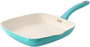 Martha Stewart Everyday Rexford 10 Inch Ceramic Nonstick Aluminum Square Grill Pan in Teal
