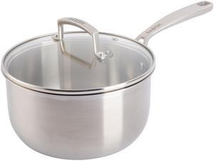 Babish 3.5 Quart Stainless Steel Tri-Ply Double Riveted Saucepan with Lid in Silver