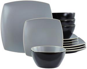 Hometrends Soho Lounge 12 Piece Square Stoneware Dinnerware Set in Grey and Black