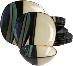 Hometrends Althea 12 Piece Soft Square Stoneware Dinnerware Set in Teal