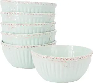 Modern Southern Home Capri 6 Piece 6 Inch Stoneware Embossed Cereal Bowl Set in Egg Blue