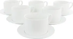 Our Table Simply White 6 Piece 3.75 Inch Porcelain Cups With Saucers Set
