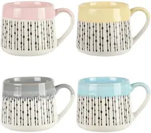 Gibson Home Morning Mist 4 Piece 15 Ounce Stoneware Belly Mug Set in Assorted Colors