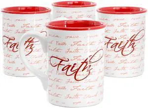 Gibson Home Inspirational Words Faith 4 Piece 16 Ounce Stoneware Mug Set in Red