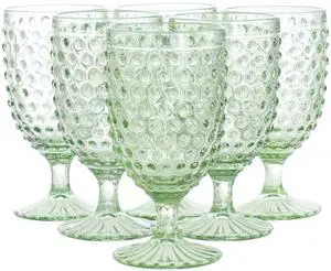 Martha Stewart 6 Piece 14.2 Ounce Clear Glass Hobnail Goblet Drinkware Set in Green