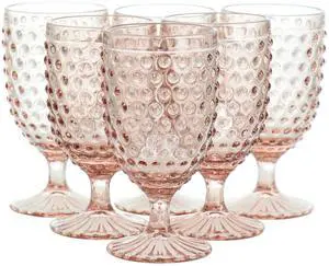 Martha Stewart 6 Piece 14.2 Ounce Clear Glass Hobnail Goblet Drinkware Set in Pink