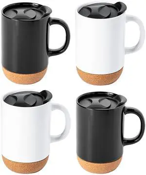 Gibson Home Modani 4 Piece 16.5 Ounce Stoneware Travel Mug Set with Lid and Cork Base
