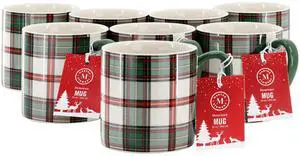 Martha Stewart Holiday Plaid 8 Piece 19 Ounce Stoneware Mug Set in Green