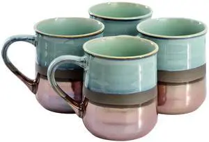 Gibson Home Copper Tonal 4 Piece 18 Ounce Stoneware Cup Set in Sage