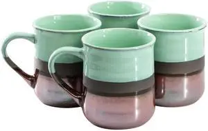 Gibson Home Copper Tonal 4 Piece 18 Ounce Stoneware Cup Set in Celadon