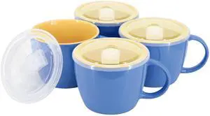 Gibson Home On The Go 4 Piece 25 Ounce Stoneware Soup Cup Set with Lid in Blue