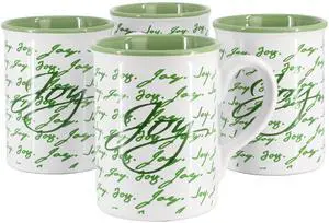 Gibson Home Inspirational Words Joy 4 Piece 16 Ounce Stoneware Mug Set in Green