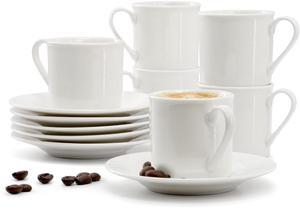 Elama Aspin 12 Piece 2.5 Ounce Porcelain Espresso Cup Set in White with Saucers