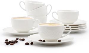 Elama Luna 12 Piece 3 Ounce Porcelain Espresso Cup Set in White with Saucers