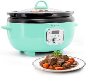MegaChef 6.5 Liter Oval Electric Slow Cooker in Turquoise with Black Pot