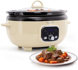 MegaChef 6.5 Liter Oval Electric Digital Slow Cooker in Cream with Black Pot