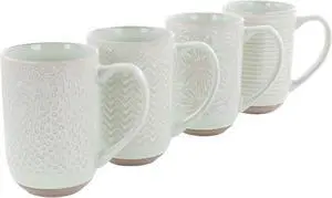 Laurie Gates Madrina 19 Ounce 4 Piece Stoneware Assorted Wax Relief Designs in Mint