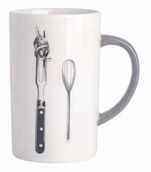 Babish 15 Ounce Tall Fine Ceramic Fork and Whisk Mug in White