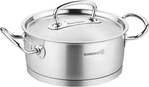 Korkmaz Proline Professional Series 4.5 Liter Stainless Steel Low Casserole with Lid in Silver