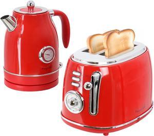 MegaChef 1.7 Liter Electric Tea Kettle and 2 Slice Toaster Combo in Red