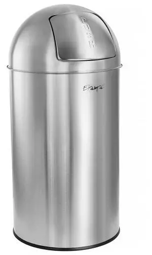 Elama 50 Liter Large 13 Gallon Push Lid Stainless Steel Cylindrical Home and Kitchen Trash Bin in Matte Silver