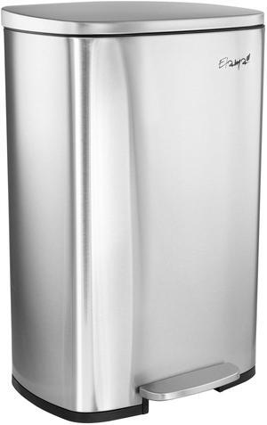 Elama 50 Liter/13 Gallon Rectangular Stainless Steel Step Trash Bin with Slow Close Mechanism in Matte Silver