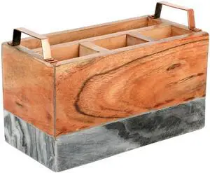Laurie Gates California Designs Grey Marble and Acacia Wood Salad Server Holder