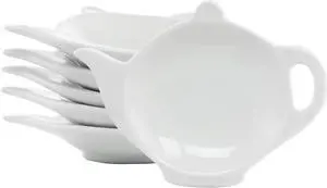 Our Table Simply White 6 Piece Teapot Ceramic Tea Bag Caddy Dish Set in White