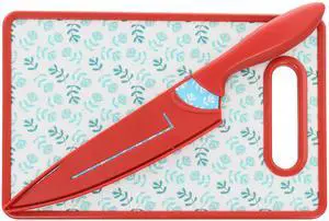 Gibson Home Village Vines 3 Piece Cutting Board and Knife Set in Red and Blue
