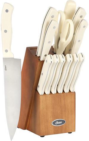 Oster Evansville 14 Piece Stainless Steel Blade Cutlery Set in White
