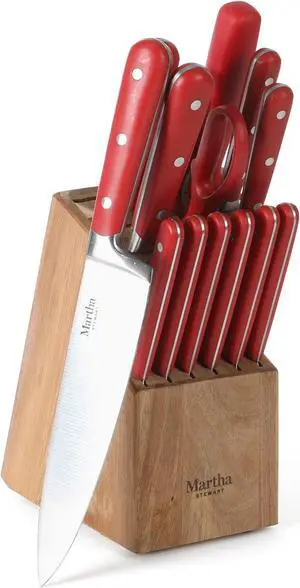 Martha Stewart Everyday Eastwalk 14 Piece Stainless Steel Cutlery Block Set in Red