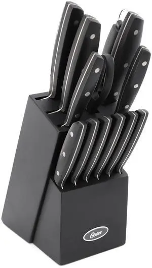 Oster Riggins 14 Piece Stainless Steel Cutlery Set with Hardwood Storage Block in Black