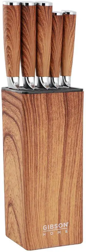 Gibson Home Jacksboro 6 Piece Stainless Steel Cutlery Set with Block in Brown