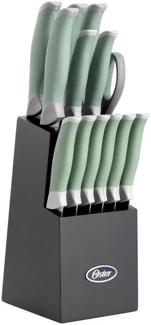 Oster Lindbergh 14 Piece Stainless Steel Cutlery Set in Green with Soft Grip Handles