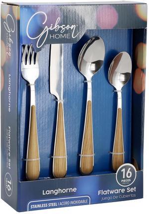 Gibson Home 16 Piece Langhorne Stainless Steel Flatware Set in Brown and Silver