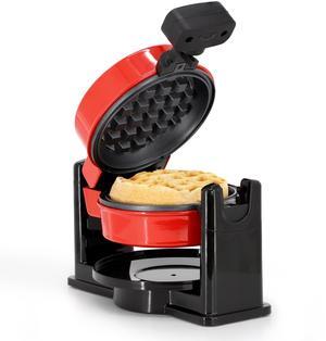 MegaChef Non-Stick Round Electric Flip 5 Inch Belgian Waffle Maker in Red