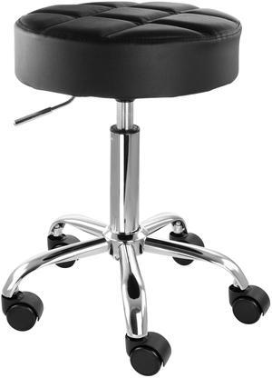 Elama Faux Leather Adjustable Backless Rolling Stool in Black with Chrome Base