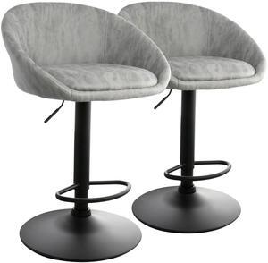 Elama 2 Piece Cloth Adjustable Bar Stool Set in Gray with Black Base