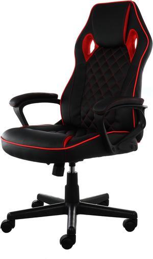 Elama High Back Adjustable Faux Leather Office Chair in Black and Red Trim