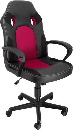 Elama High Back Adjustable Faux Leather and Mesh Office Chair in Black and Red