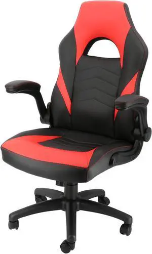 Elama High Back Adjustable Faux Leather Office Chair in Black and Red