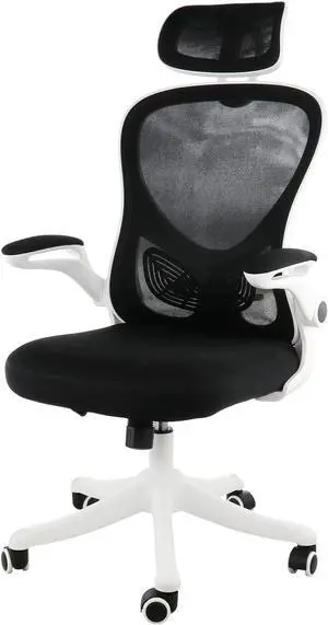 Elama High Back Adjustable Mesh and Fabric Office Chair in White and Black with Adjustable Head Rest
