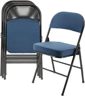 Elama 4 Piece Metal Folding Chair with 2.2 Inch Padded Seats in Dark Blue