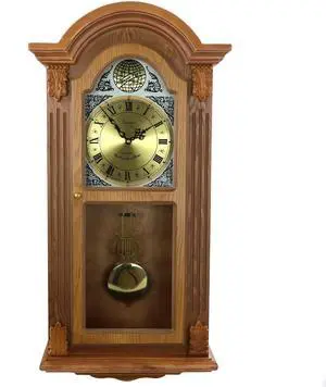 Bedford Clock Collection Honey Oak Chiming Pendulum Wall Clock 510119804M