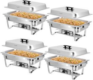 MegaChef 9.5 Quart Foldable Stainless Steel Professional Chafing Dish/Food Warmer/Buffet Server Serving Trays, Set of 4