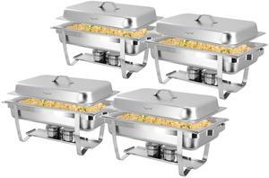 MegaChef 9.5 Quart Stackable Stainless Steel Professional Chafing Dish/Food Warmer/Buffet Server Serving Trays, Set of 4