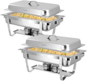MegaChef 9.5 Quart Stackable Stainless Steel Professional Chafing Dish/Food Warmer/Buffet Server Serving Trays, Set of 2