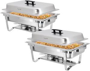 MegaChef 9.5 Quart Foldable Stainless Steel Professional Chafing Dish/Food Warmer/Buffet Server Serving Trays, Set of 2